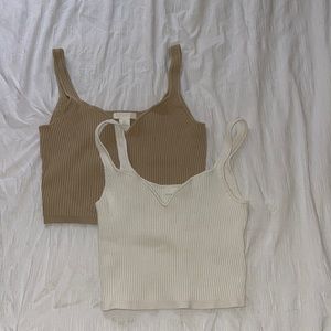 Bundle! Two sweetheart neckline H&M ribbed tank tops, beige and white size small